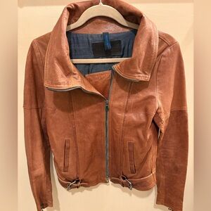 Benheart Firenze Women’s Soft Brown Leather Asymmetrical Zip Moto Jacket 10-12